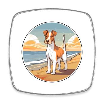 Foxterrier Glatter Hund Rasse Cartoon Kawaii Hund - Viereckiger Kühlschrankmagnet - Weiß - Vorne