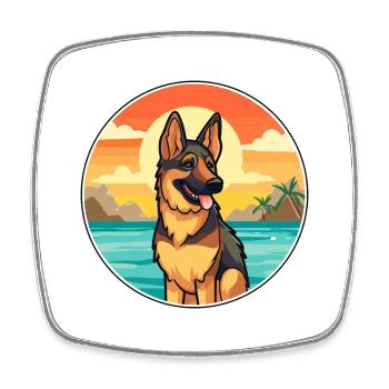 German Shepherd Dog Breed Cartoon Kawaii Clipart - Square fridge magnet - white - Front