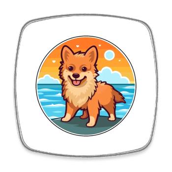 Deutscher Spitz Hund Rasse Cartoon Kawaii Clipart Hund - Viereckiger Kühlschrankmagnet - Weiß - Vorne