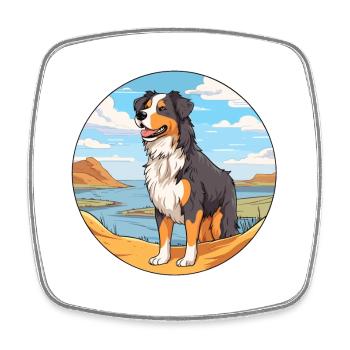 English Shepherd Dog Breed Cartoon Kawaii Clipart - Square fridge magnet - white - Front