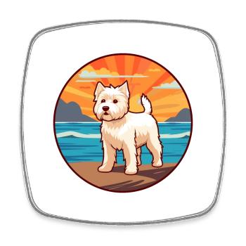 English White Terrier Dog Breed Cartoon Kawaii Dog - Square fridge magnet - white - Front