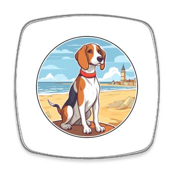 Français Tricolor Hound Dog race Cartoon Kawaii Dog - Magnet carré - blanc - Devant