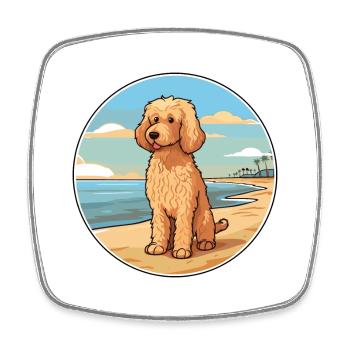Goldendoodle Dog Breed Cartoon Kawaii Clipart Dog - Square fridge magnet - white - Front