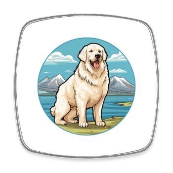 Grande race de chien des Pyrénées Cartoon Kawaii Clipart - Magnet carré - blanc - Devant