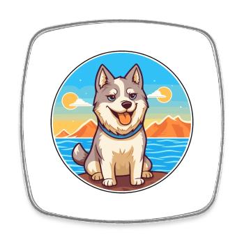 Husky chien race dessin animé Kawaii Clipart aquarelle - Magnet carré - blanc - Devant
