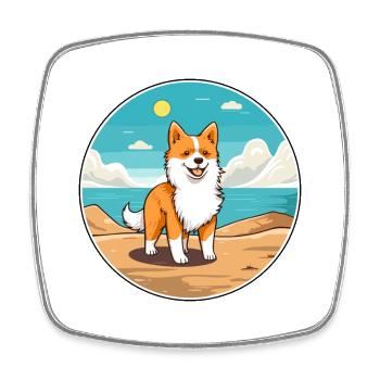 Isländischer Schäferhund Hund Rasse Cartoon Kawaii Hund - Viereckiger Kühlschrankmagnet - Weiß - Vorne
