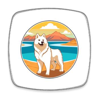 Jindo Dog Breed Cartoon Kawaii Clipart Watercolor - Square fridge magnet - white - Front