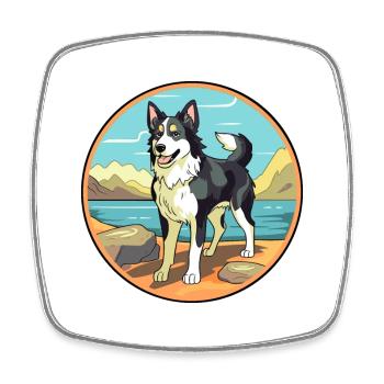 Lapponian Herder Dog Breed Cartoon Kawaii Clipart - Square fridge magnet - white - Front