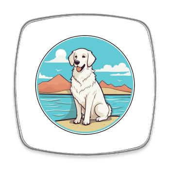 Kuvasz Hungarian Dog Breed Cartoon Kawaii Clipart - Square fridge magnet - white - Front