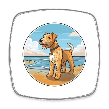 Lakeland Terrier Dog Breed Cartoon Kawaii Clipart - Square fridge magnet - white - Front
