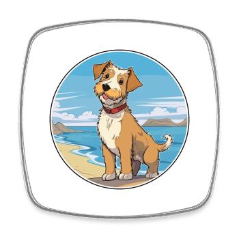 Lucas Terrier chien race dessin animé Kawaii Clipart chien - Magnet carré - blanc - Devant