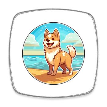 Kishu Ken Hund Rasse Cartoon Kawaii Clipart Hund Haustier - Viereckiger Kühlschrankmagnet - Weiß - Vorne