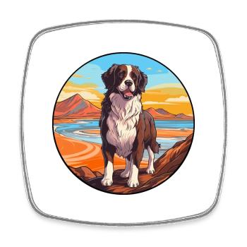 Landseer Dog Breed Cartoon Kawaii Clipart Dog Pet - Square fridge magnet - white - Front