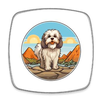 Lhasa Apso Hund Rasse Cartoon Kawaii Clipart Hund - Viereckiger Kühlschrankmagnet - Weiß - Vorne