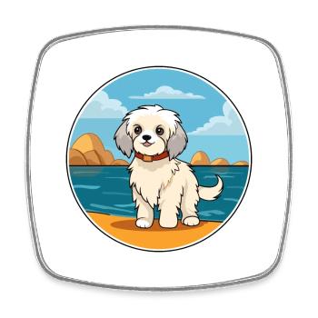 Malteser Hund Rasse Cartoon Kawaii Clipart Hund Haustier - Viereckiger Kühlschrankmagnet - Weiß - Vorne
