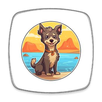 Mudi chien race dessin animé Kawaii Clipart aquarelle - Magnet carré - blanc - Devant