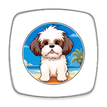 Maltese Shih Tzu Dog Breed Cartoon Kawaii Clipart - Square fridge magnet - white - Front