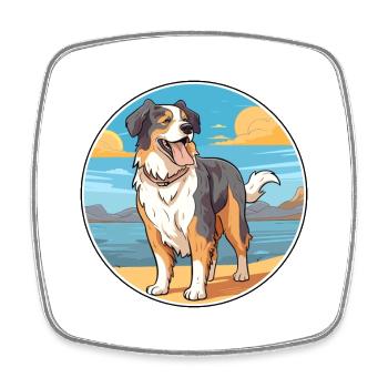 North American Shepherd Dog Breed Cartoon Kawaii - Square fridge magnet - white - Front