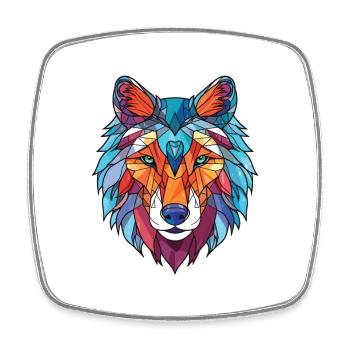 Wolf Colorful Watercolor Animal Pet Illustration - Square fridge magnet - white - Front
