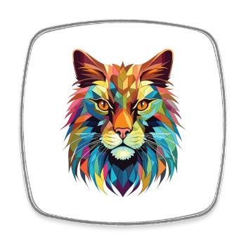 Maine Coon Cat Colorful Watercolor Animal Cartoon - Square fridge magnet - white - Front