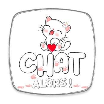 Chat mignon avec cœur et fleurs - Magnet carré - blanc - Devant