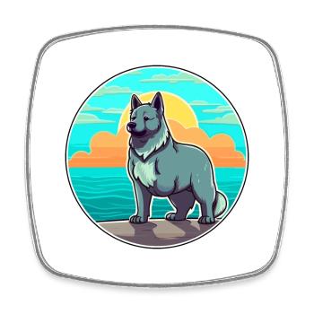 Norwegian Elkhound Dog Breed Cartoon Kawaii Dog - Square fridge magnet - white - Front