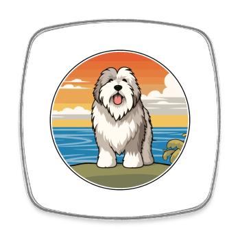 Old English Sheepdog Dog Breed Cartoon Kawaii Dog - Square fridge magnet - white - Front