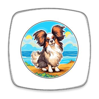 Papillon Hund Rasse Cartoon Kawaii Clipart Hund Haustier - Viereckiger Kühlschrankmagnet - Weiß - Vorne