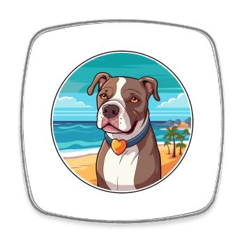 Pitbull chien race dessin animé Kawaii Clipart chien animal de compagnie - Magnet carré - blanc - Devant