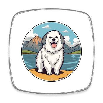 Chien de berger polonais Race de chien Dessin animé Chien Kawaii - Magnet carré - blanc - Devant