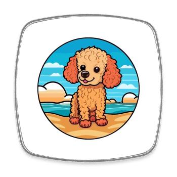Caniche chien race dessin animé Kawaii Clipart aquarelle - Magnet carré - blanc - Devant