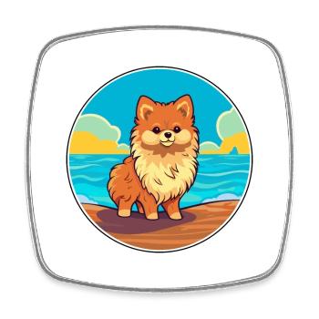Spitz de Poméranie chien race Cartoon Kawaii Clipart - Magnet carré - blanc - Devant