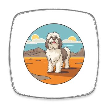 Polish Lowland Sheepdog Dog Breed Cartoon Kawaii - Square fridge magnet - white - Front