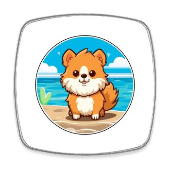 Pomeranian Hund Rasse Cartoon Kawaii Clipart Hund - Viereckiger Kühlschrankmagnet - Weiß - Vorne