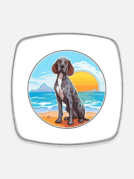 Chien d’arrêt portugais race dessin animé Kawaii chien - Magnet carré - blanc