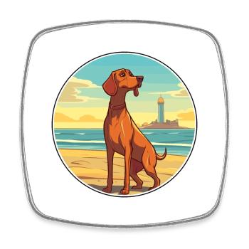 Redbone Coonhound Dog Breed Cartoon Kawaii Clipart - Square fridge magnet - white - Front