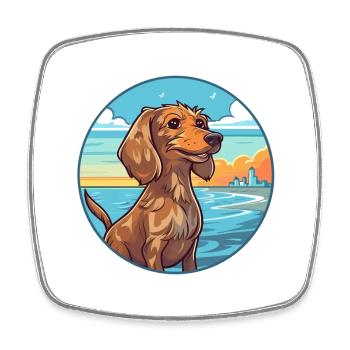 Wirehaired Dachshund Dog Breed Cartoon Kawaii Dog - Square fridge magnet - white - Front