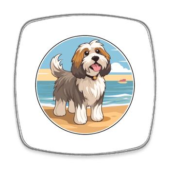 Tibet Terrier Hund Rasse Cartoon Kawaii Clipart - Viereckiger Kühlschrankmagnet - Weiß - Vorne