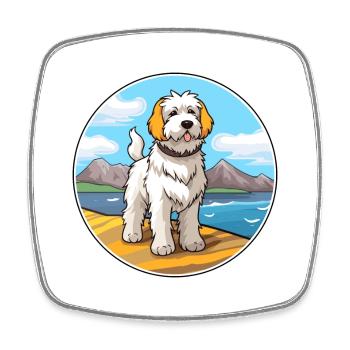 Chien de berger des Pyrénées chien race Cartoon Kawaii Clipart - Magnet carré - blanc - Devant