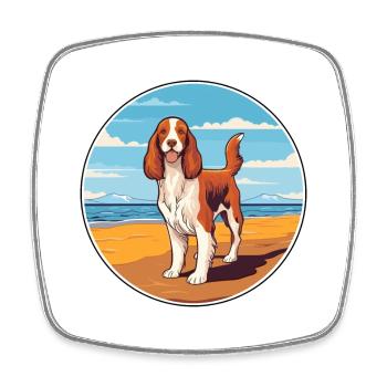 Welsh Springer Spaniel Dog Breed Cartoon Kawaii - Square fridge magnet - white - Front