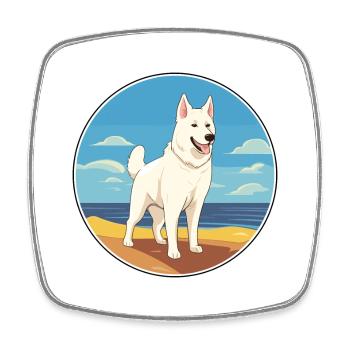 White Shepherd Dog Breed Cartoon Kawaii Clipart - Square fridge magnet - white - Front