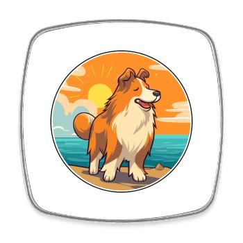 Rough Collie Dog Breed Cartoon Kawaii Clipart Dog - Square fridge magnet - white - Front