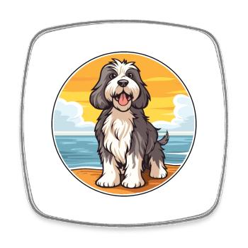 Schapendoes chien race dessin animé Kawaii Clipart chien - Magnet carré - blanc - Devant