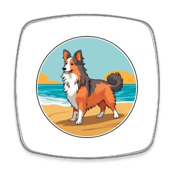 Shetland SheepDog race chien Cartoon Kawaii Clipart - Magnet carré - blanc - Devant