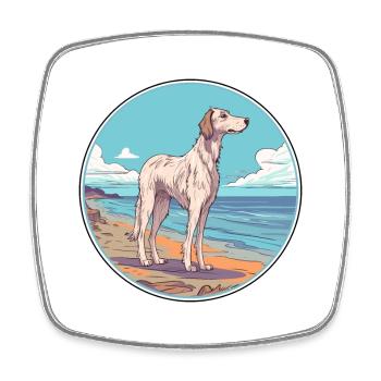 Russe Wolfhound chien race Cartoon Kawaii Clipart - Magnet carré - blanc - Devant