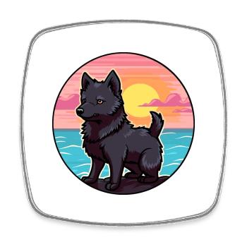 Schipperke Hund Rasse Cartoon Kawaii Clipart Hund - Viereckiger Kühlschrankmagnet - Weiß - Vorne