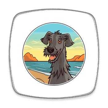 Scottish Deerhound Dog Breed Cartoon Kawaii Dog - Square fridge magnet - white - Front