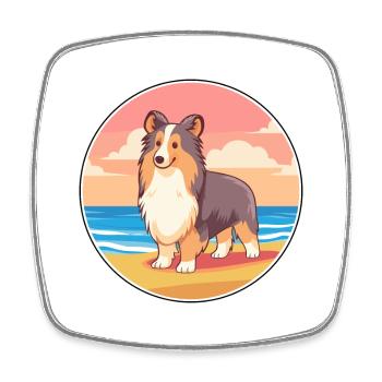 Sheltie chien race dessin animé Kawaii Clipart chien animal de compagnie - Magnet carré - blanc - Devant