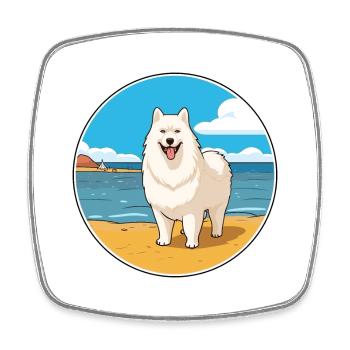 Samojede Hund Rasse Cartoon Kawaii Clipart Hund Haustier - Viereckiger Kühlschrankmagnet - Weiß - Vorne