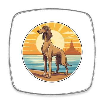Saluki Dog Breed Cartoon Kawaii Clipart Watercolor - Square fridge magnet - white - Front